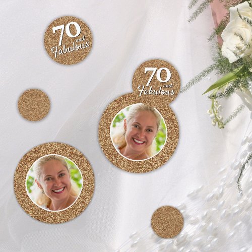 70 and Fabulous Gold Glitter Photo 70th Birthday Confetti