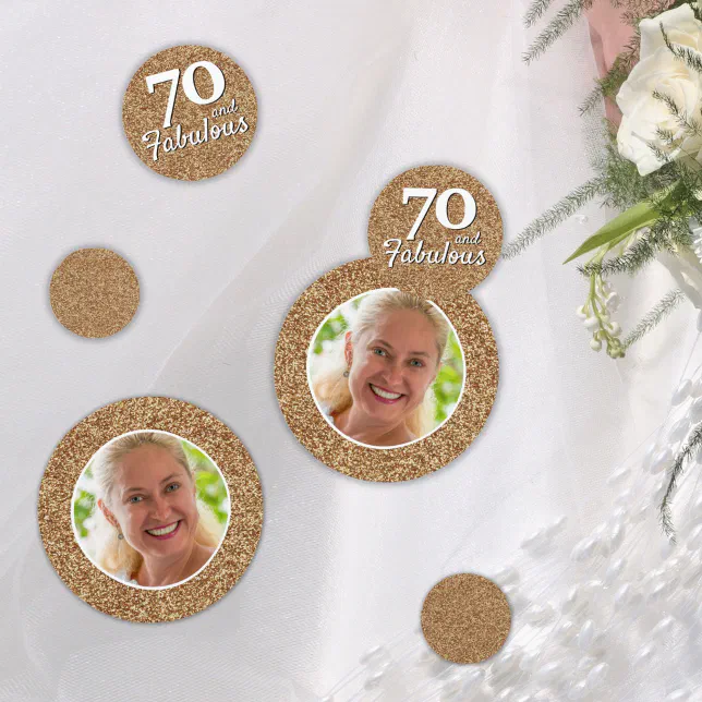 70 And Fabulous Gold Glitter Photo 70th Birthday Confetti Zazzle