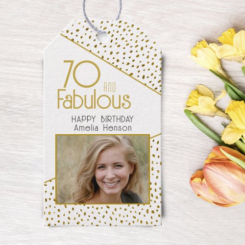 70 and Fabulous Gold Glitter Photo 70th Birthday  Gift Tags
