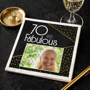 70 and Fabulous Gold Glitter Photo 70th Birthday Napkins