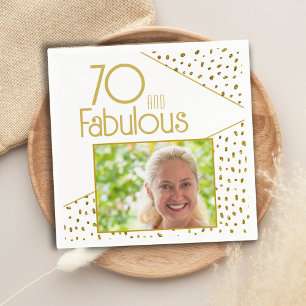 70 and Fabulous Gold Glitter Photo 70th Birthday Napkins