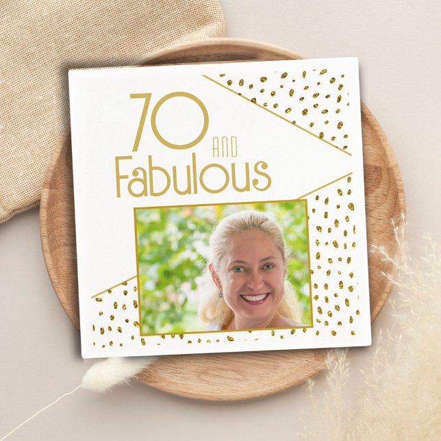 70 and Fabulous Gold Glitter Photo 70th Birthday Napkins (Creator Uploaded)