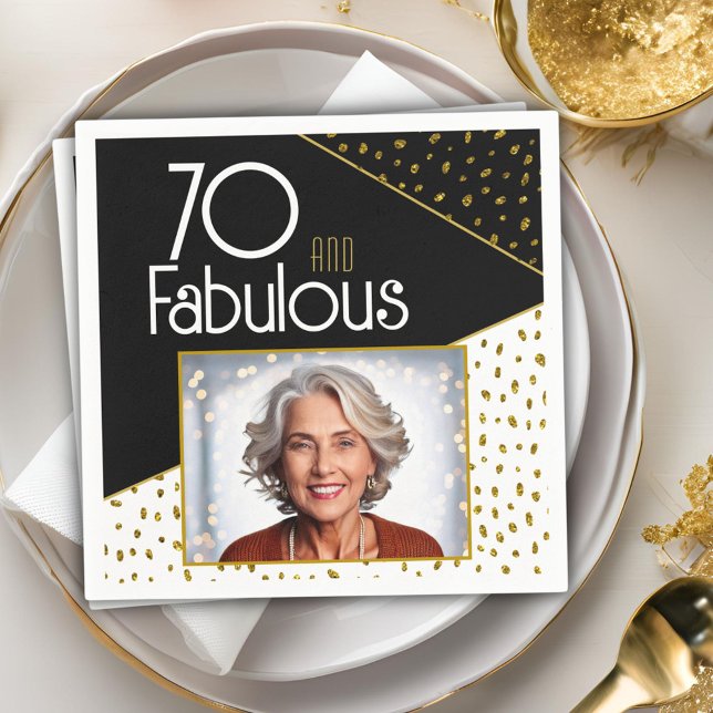 70 and Fabulous Gold Glitter Photo 70th Birthday  Napkins (Creator Uploaded)