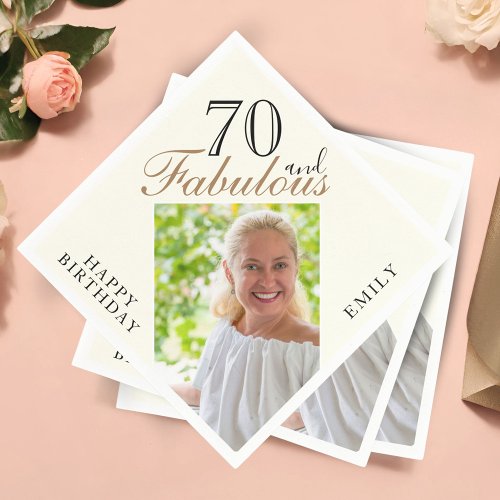 70 and Fabulous Ivory Elegant Photo 70th Birthday Napkins