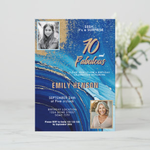 70 and Fabulous Marble Glitter 2 Photo Birthday Invitation