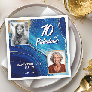 70 and Fabulous Marble Glitter 2 Photo Birthday Napkins
