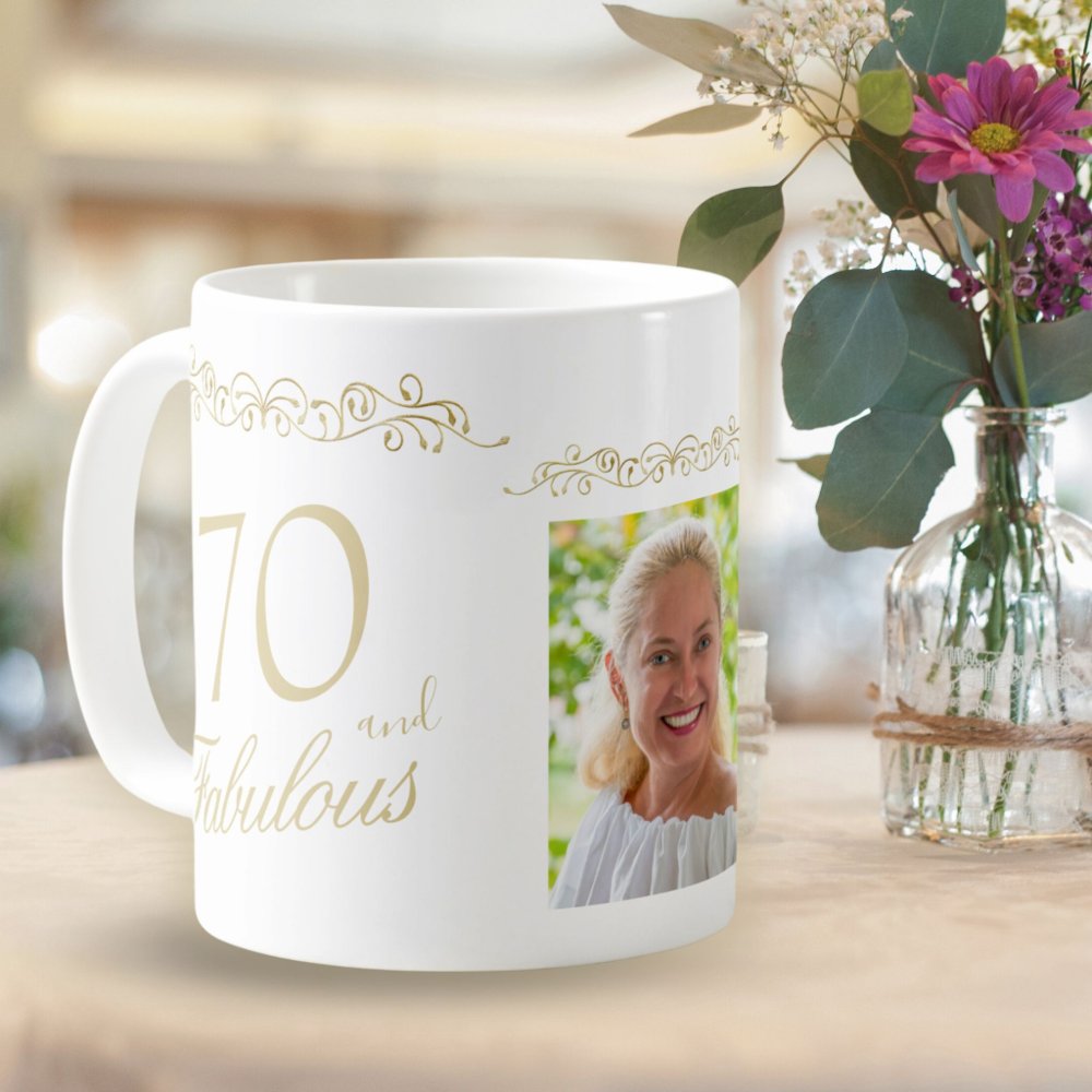 Discover 70 And Fabulous Ornament 70th Birthday Custom Upload Photo Coffee Mug