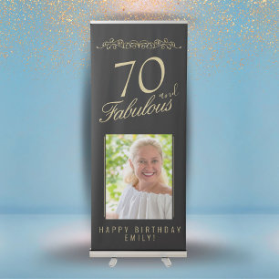 70 and Fabulous Ornament Birthday Photo Backdrop Retractable Banner