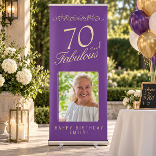 70 and Fabulous Ornament Birthday Photo Backdrop Retractable Banner