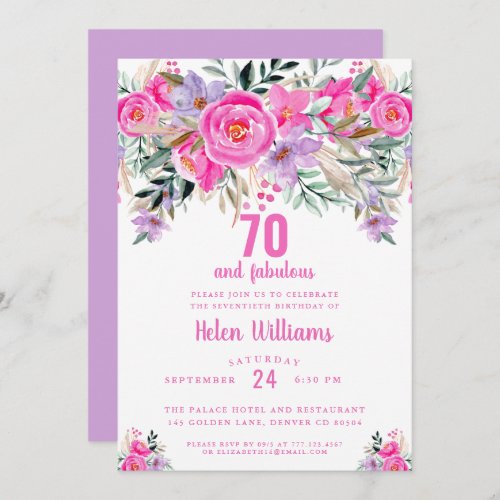 70 and fabulous pink 70th birthday invitation