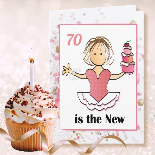 70 and Fabulous Pink Cute Cartoon Birthday  Card