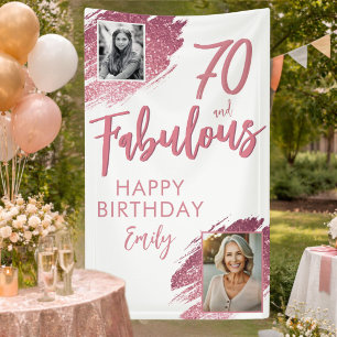 70 and Fabulous Pink Glitter 2 Photo 70th Birthday Banner