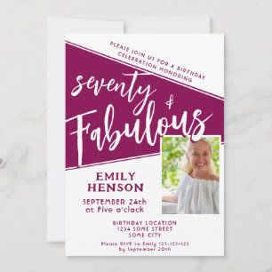 70 and Fabulous Script Magenta Photo 70th Birthday Invitation
