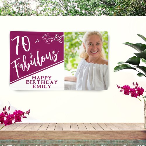 70 and Fabulous Script Photo Magenta 70th Birthday Banner