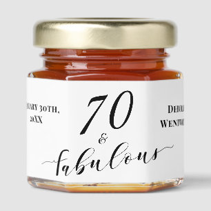 70 and Fabulous Seventy Birthday Elegant Script Honey Jar Favors