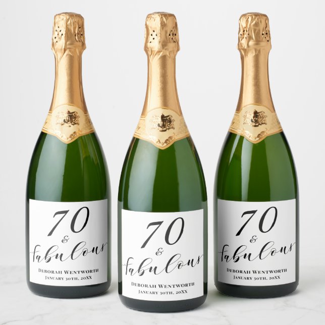 70 and Fabulous Seventy Birthday Elegant Script Sparkling Wine Label (Bottles)