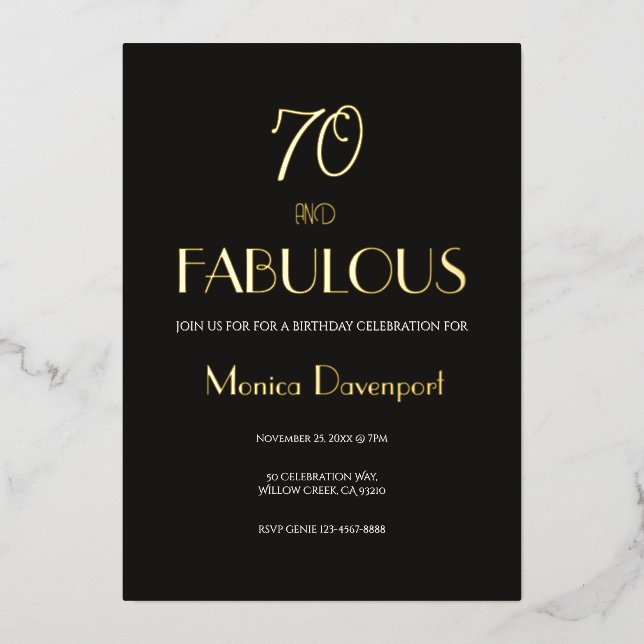 70 and Fabulous Seventy Birthday  Foil Invitation (Front)
