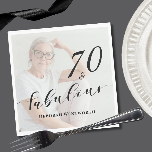 70 and Fabulous Seventy Birthday Script Photo Napkins (Creator Uploaded)