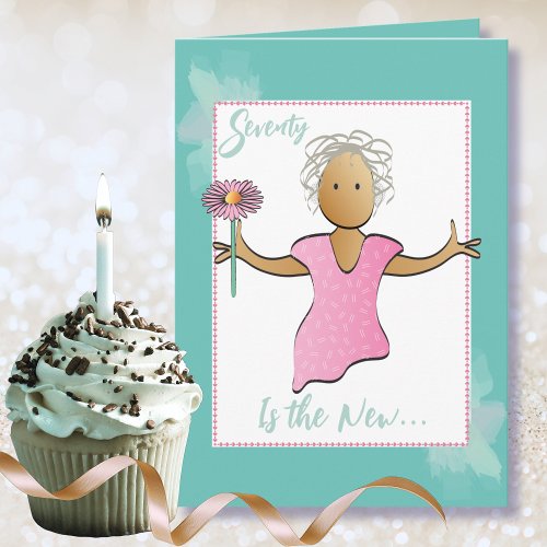 70 and Fabulous Sweet Ethnic Cartoon Birthday Card