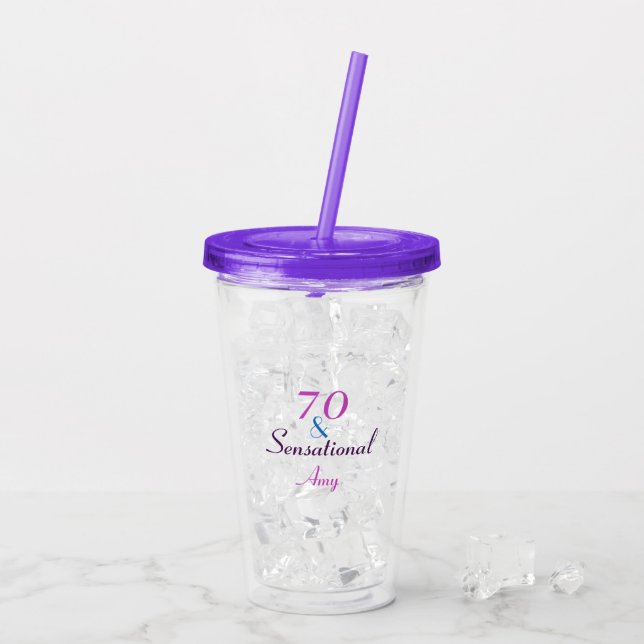 70 and Sensational Birthday Girly Personalize Acrylic Tumbler (Back Ice)