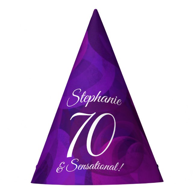 70 and Sensational Elegant Purple Birthday Party Hat (Front)