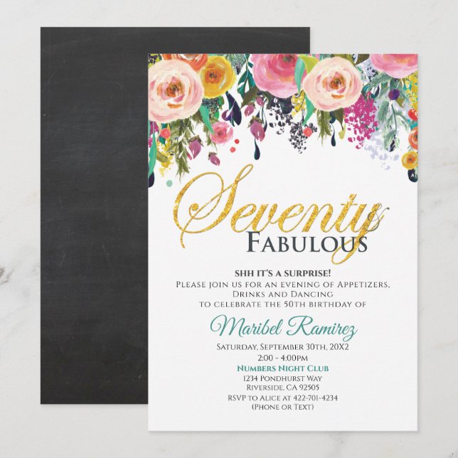 70 Anniversary Fabulous Invitation (Front/Back)