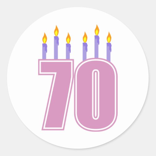 70 Birthday Candles Pink  Purple Classic Round Sticker