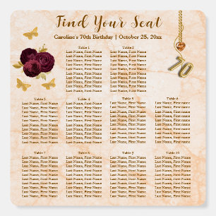 70 Birthday, Foil Balloon, 10 Tables Seating Plan Foam Board