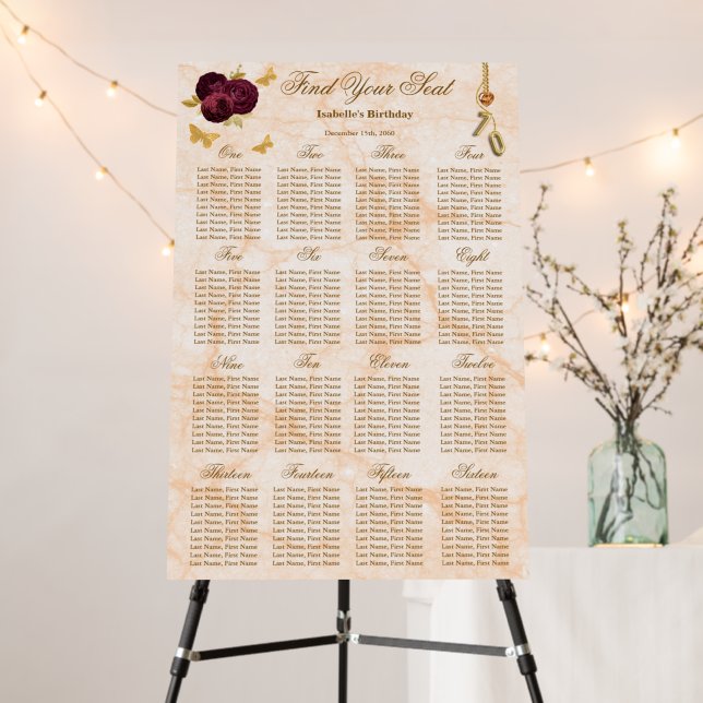 70 Birthday, Foil Balloon, 16 Tables Seating Plan  Foam Board (In Situ (Stand))