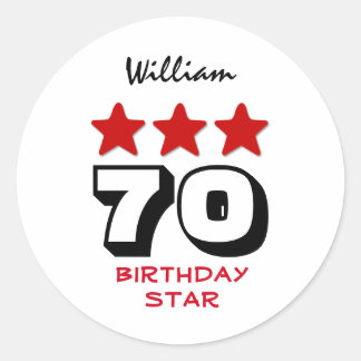 70 Birthday Gift or ANY AGE Red Stars V12B2 Classic Round Sticker