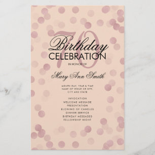70 Birthday Program Rose Gold Confetti Menu Blush Flyer