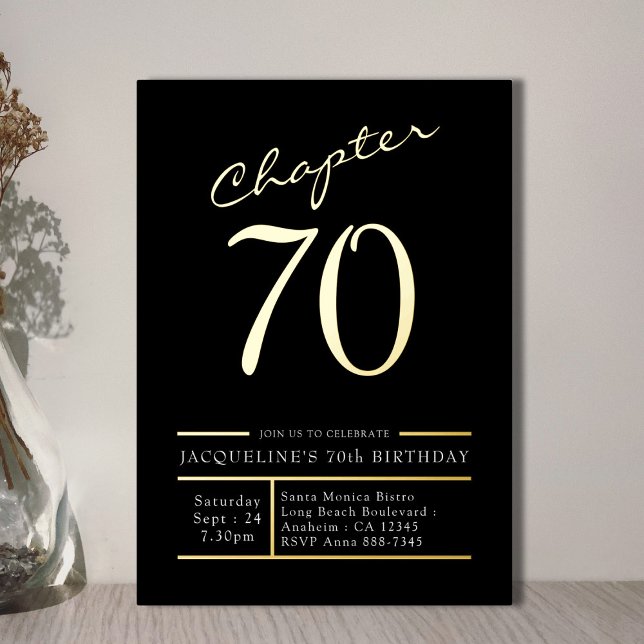 70 Black 70th Birthday Party Gold Foil Invitation (Creator Uploaded)
