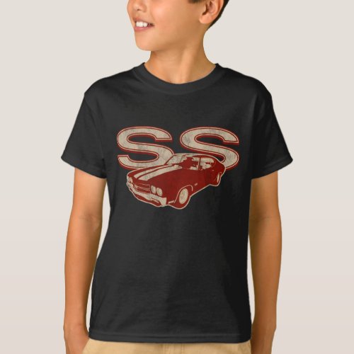 70 Chevelle SS Distressed Dark Red T_Shirt