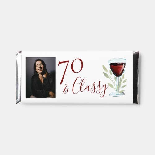 70  Classy Red Wine Glass 70th Birthday Photo Hershey Bar Favors