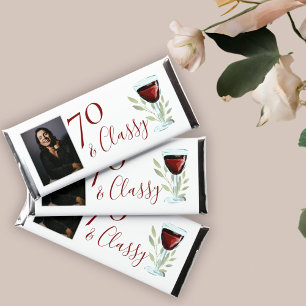 70 & Classy Red Wine Glass 70th Birthday Photo Hershey Bar Favors
