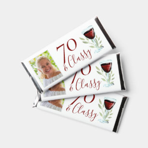 70 & Classy Red Wine Glass 70th Birthday Photo Hershey Bar Favors