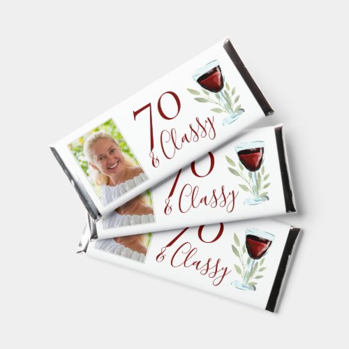 70  Classy Red Wine Glass 70th Birthday Photo Hershey Bar Favors