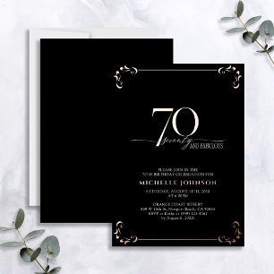 70 & Fabulous Black Rose Gold Calligraphy Birthday Foil Invitation