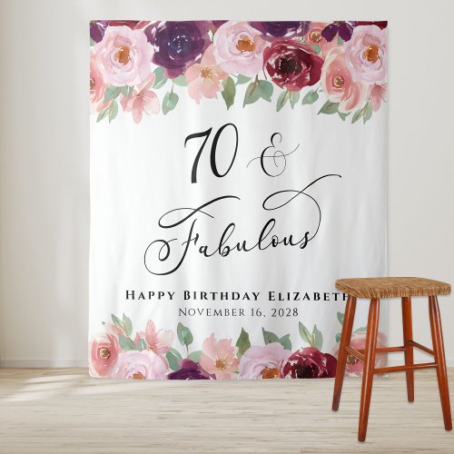 70 Fabulous Floral Watercolor 70th Birthday Party Tapestry