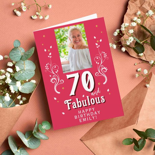 70  Fabulous Foliage Magent 70th Birthday Photo Card