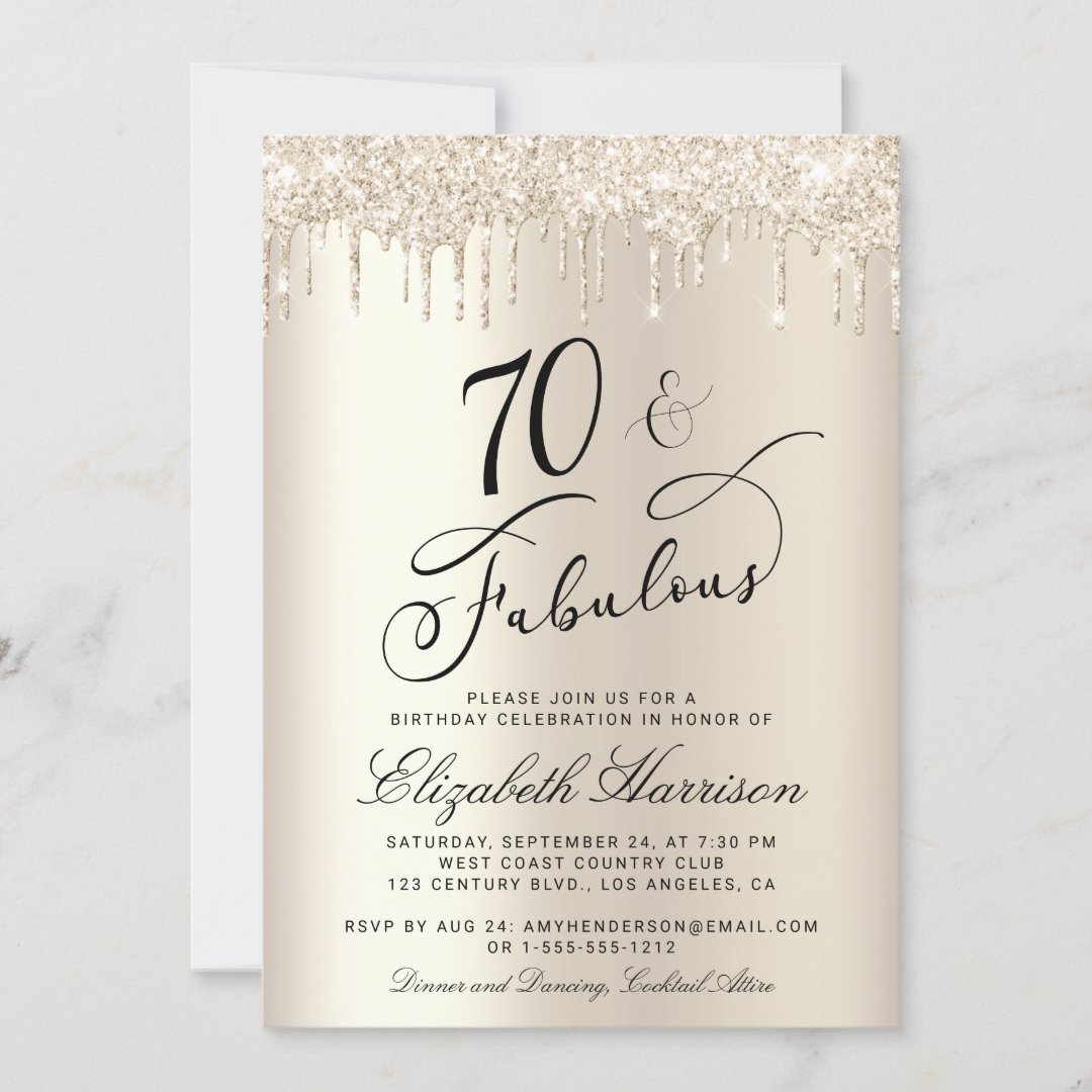 70 Fabulous Gold Glitter 70th Birthday Party Invitation | Zazzle