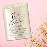 70 Fabulous Gold Glitter 70th Birthday Party Invitation<br><div class="desc">Elegant and chic personalized 70th birthday party invitation featuring "70 & Fabulous" written in stylish script against a champagne gold faux foil background,  with gold faux glitter dripping from the top. You can personalize the year,  her name and the party details.</div>