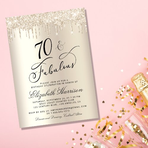 70 Fabulous Gold Glitter 70th Birthday Party Invitation