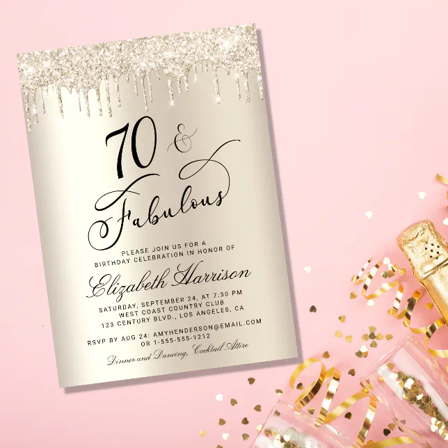 70 Fabulous Gold Glitter 70th Birthday Party Invitation Zazzle