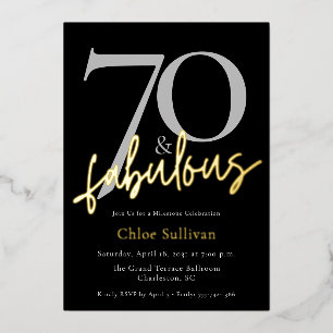 70 & Fabulous Gold Script Chic Birthday Party Foil Invitation