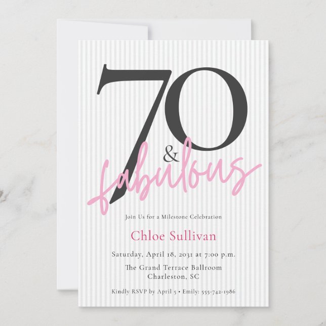 70 & Fabulous Pink Script 70th Birthday Party Invitation (Front)