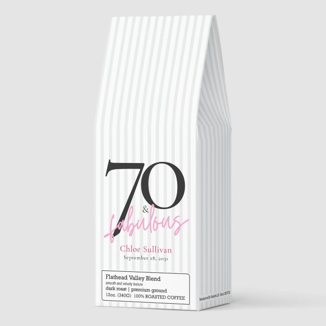 70 & Fabulous Pink Script Birthday Party Roasted Coffee (Front)