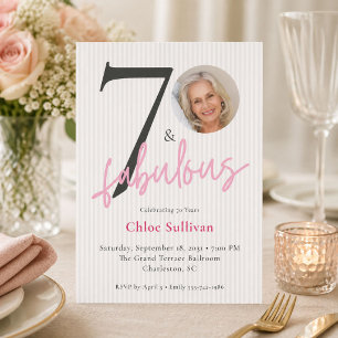 70 & Fabulous Pink Script Photo Birthday Party Invitation