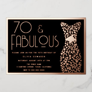 70 & Fabulous! Rose Gold & Black 70th Birthday Foil Invitation