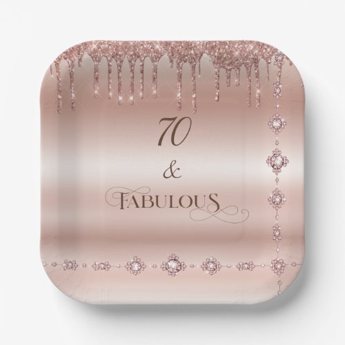 70 Fabulous Rose Gold Glitter Birthday Party Paper Plates